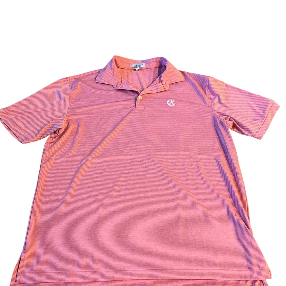 Peter Millar Polo Shirt Mens L Salmon Striped Performance Golf Summer Comfort